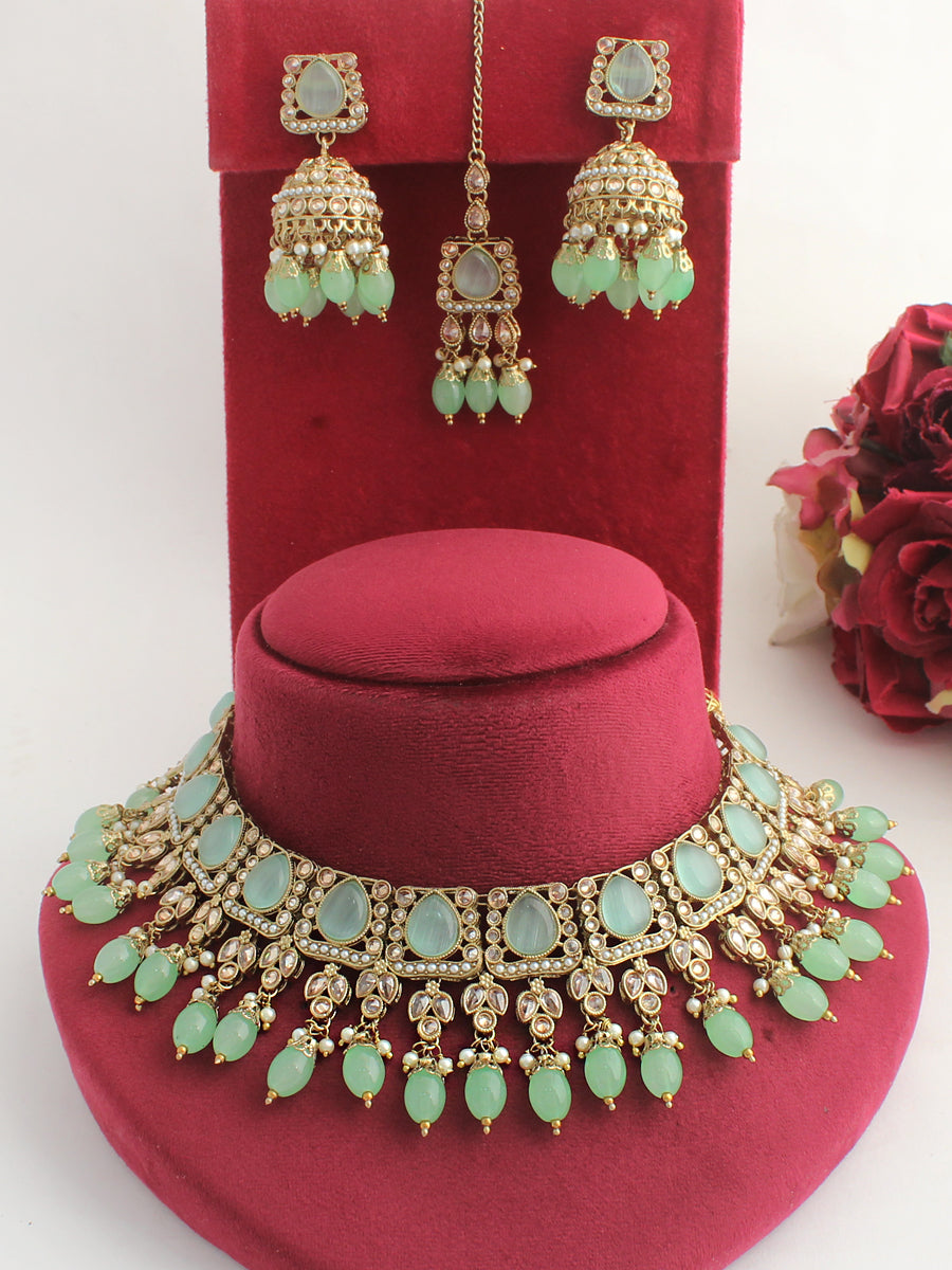 Khushi Necklace Set-Mint Green