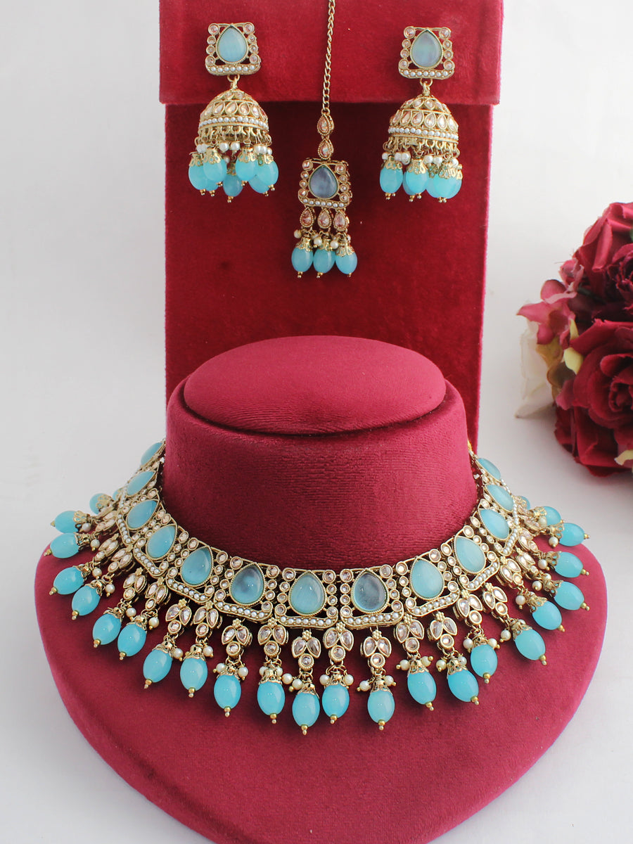 Khushi Necklace Set-Turquoise