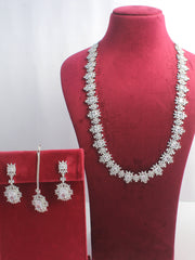 Tanisha Cz Long Necklace Set - Silver/ White