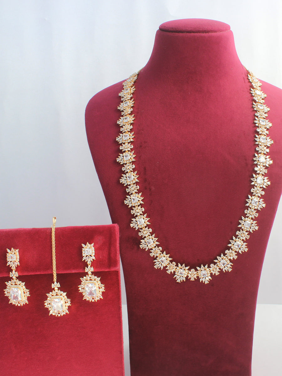 Tanisha Cz Long Necklace Set - Golden