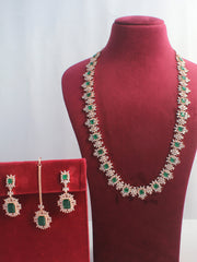 Tanisha Cz Long Necklace Set - Rose Gold / Green 