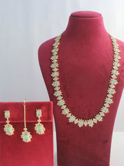 Tanisha Cz Long Necklace Set - Golden/ Mint Green 