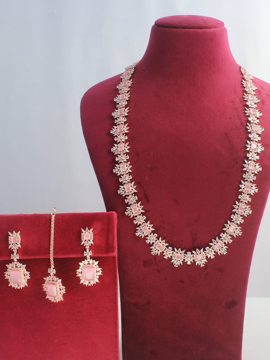 Tanisha Cz Long Necklace Set - Rose GoldPastel Pink