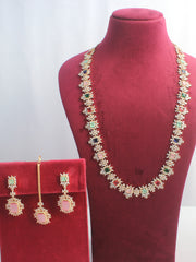 Tanisha Cz Long Necklace Set -Golden / Multicolor