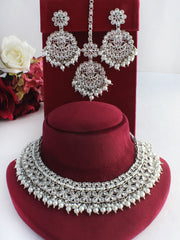 Mansi Long Necklace Set-Silver