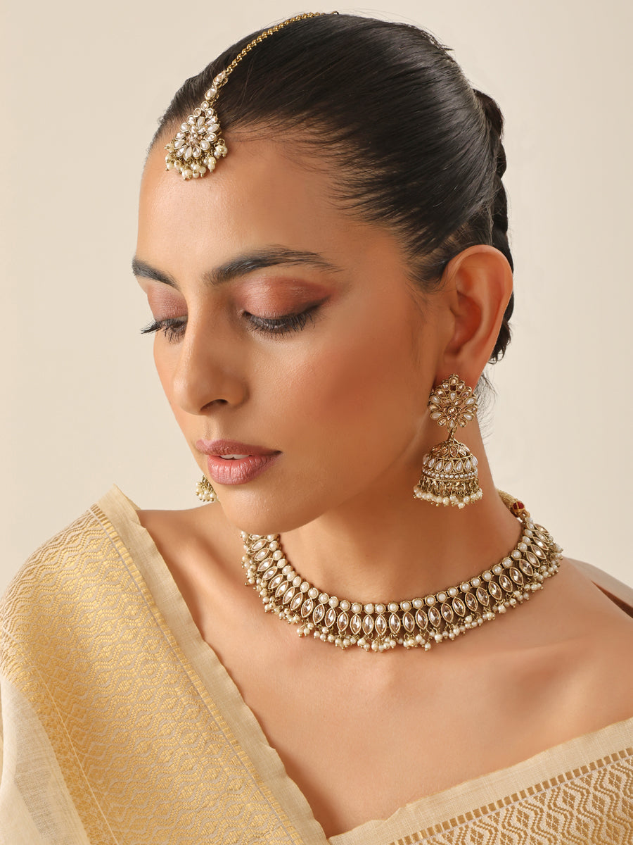 Abhilasha Necklace Set-Golden