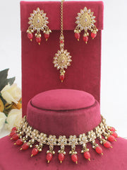 Minal Choker Necklace Set - Red