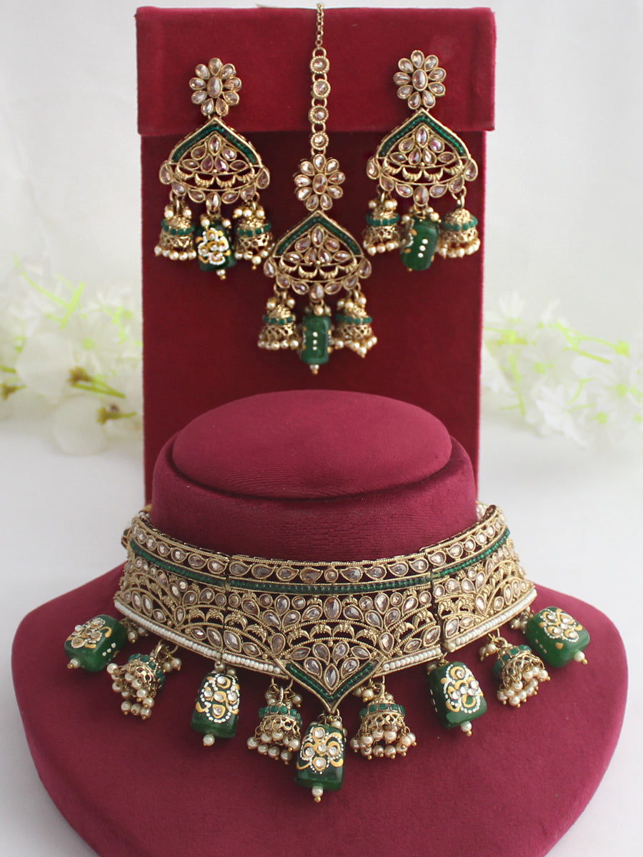 Shaira Choker Necklace Set-Green