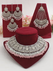 Kashish Necklace Set-Silver/Pastel Pink 