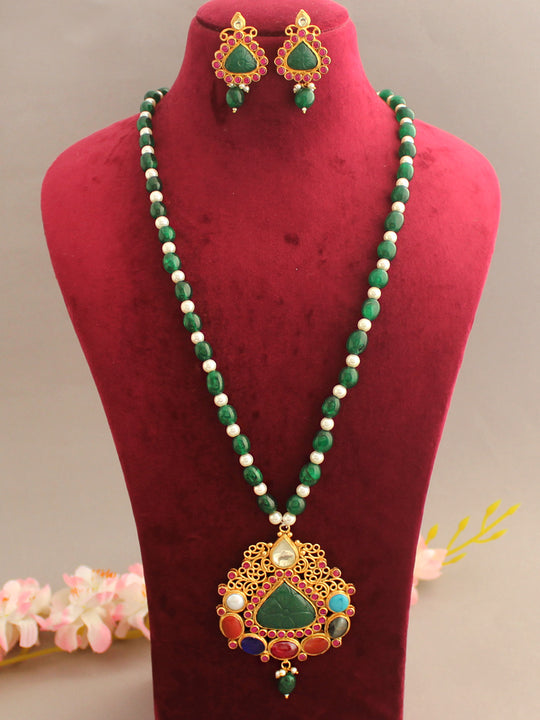 Arushka Long Necklace Set-Multicolor