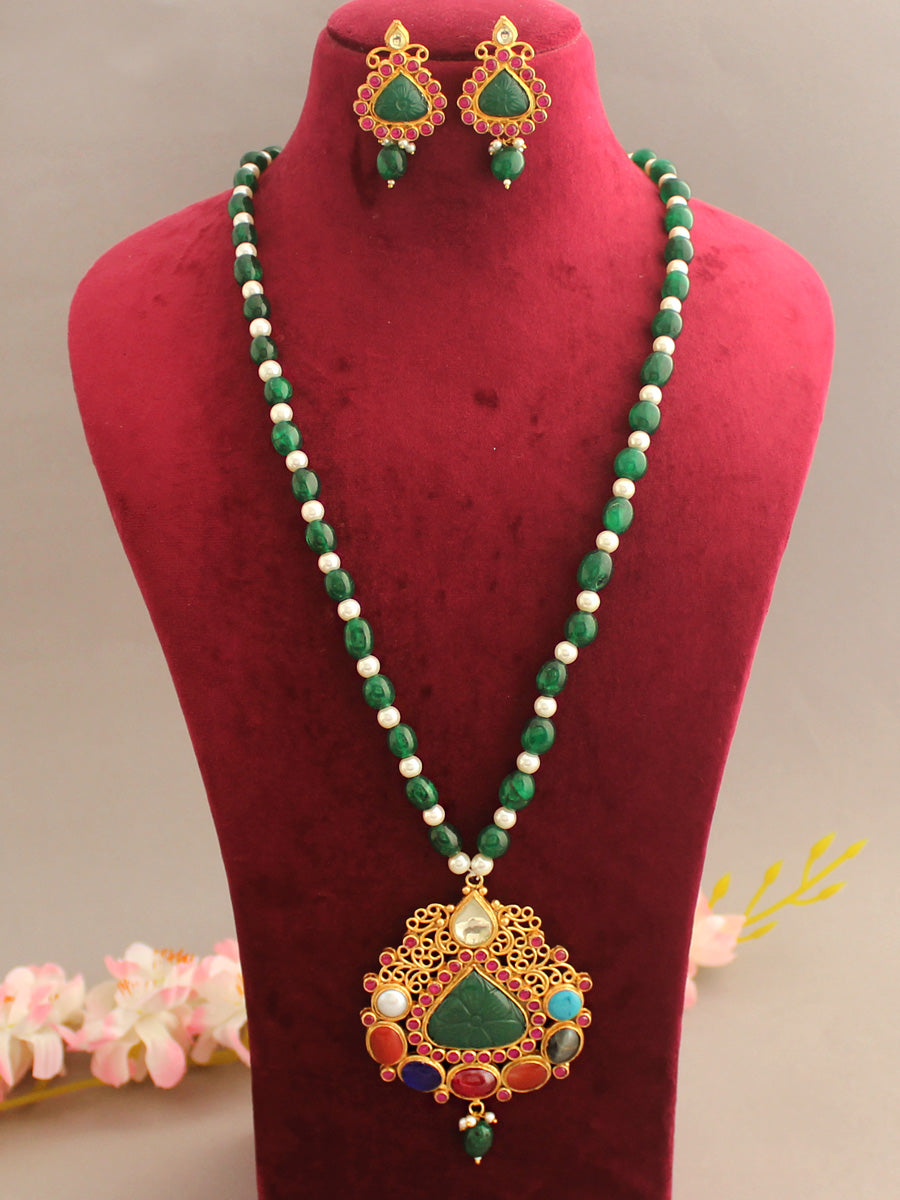 Arushka Long Necklace Set-Multicolor