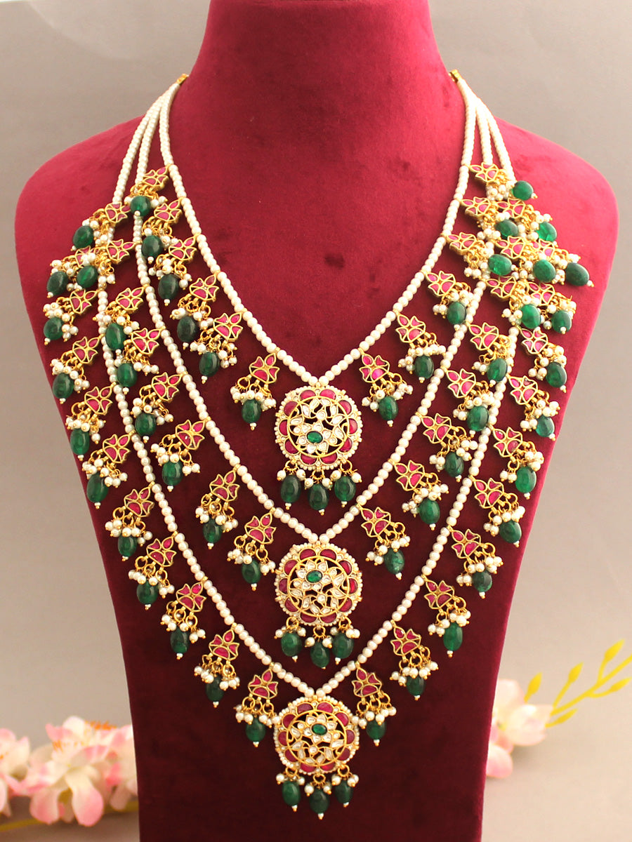 Vibha Layered Necklace=Pink / Green