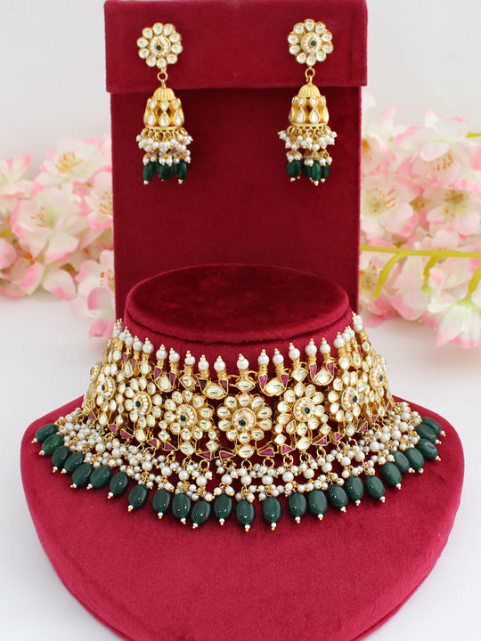 Surbhi Necklace Set=Pink / Green