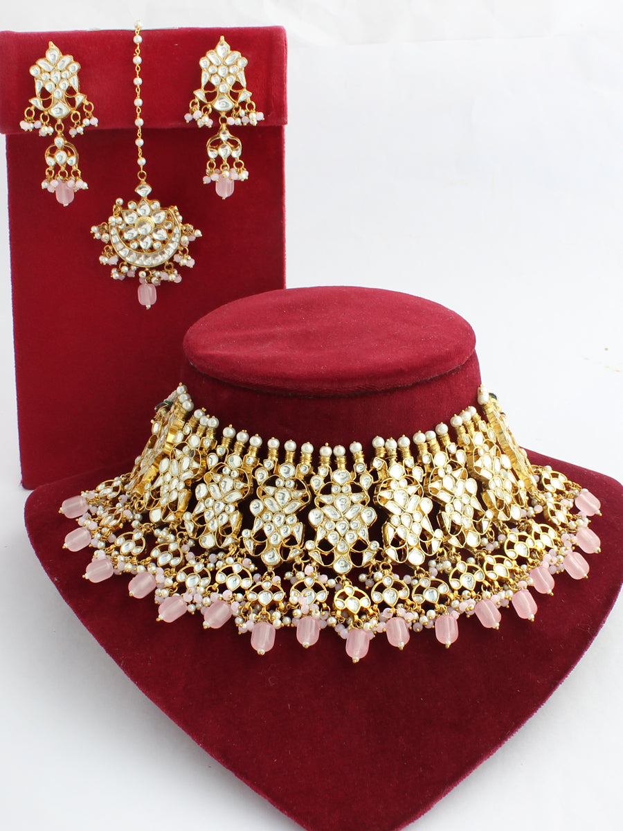 Vishakha Necklace Set-Pastel Pink