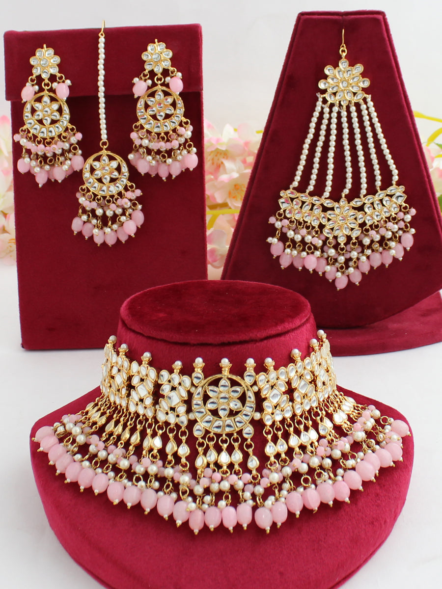 Mehrish Necklace Set-Pastel Pink