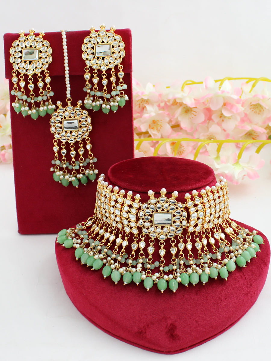 Simran Necklace Set-Mint Green