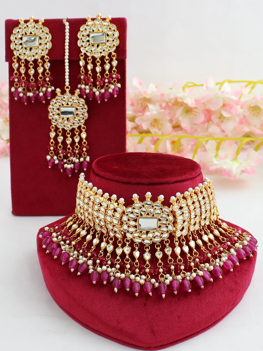 Simran Necklace Set-Hot Pink