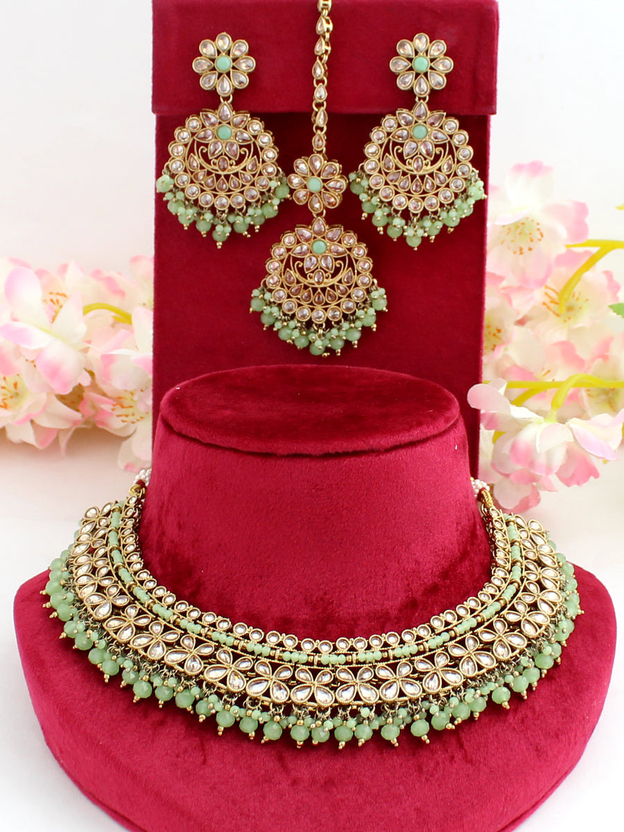 Mansha Necklace Set - Mint Green