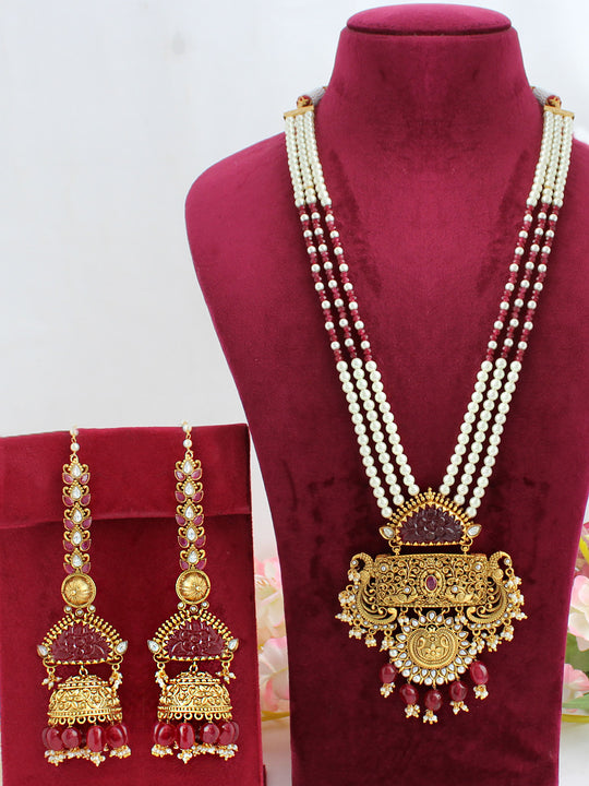 Nandini Necklace Set-Golden/Maroon
