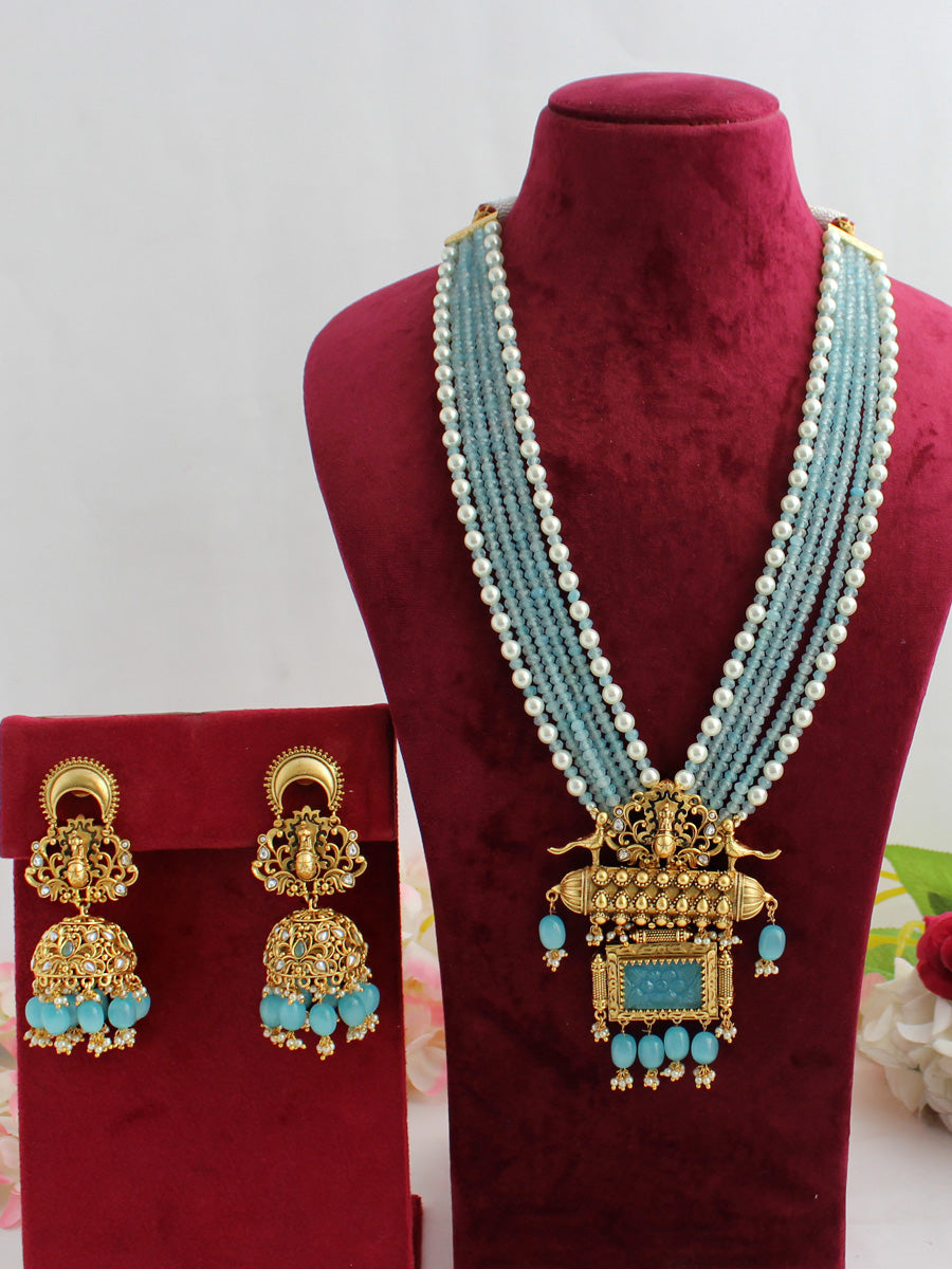 Sumbul Long Necklace Set-Aqua