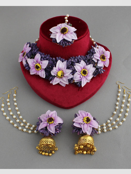Akansha Floral Necklace Set-Lavender