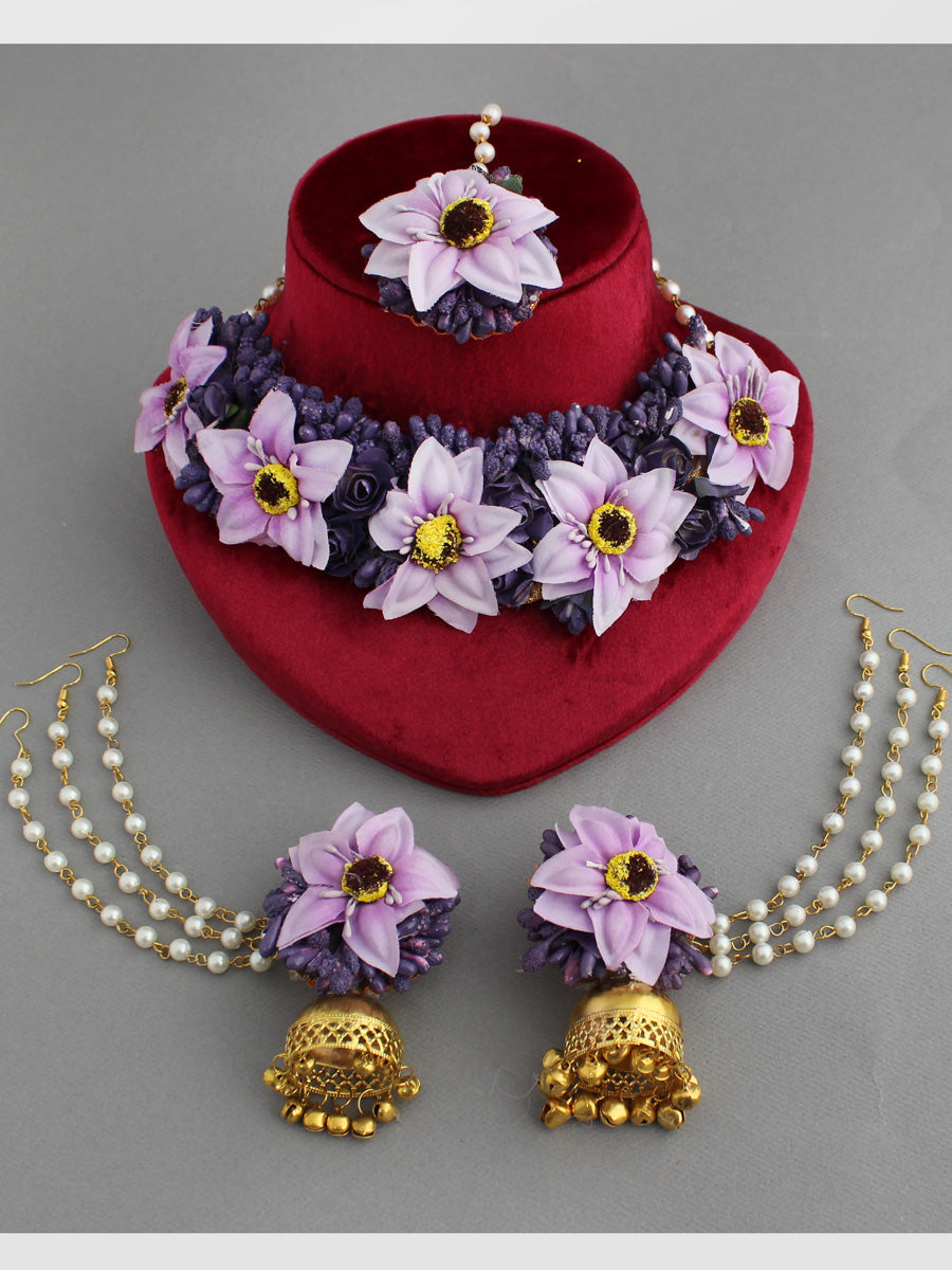 Akansha Floral Necklace Set-Lavender