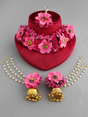 Akansha Floral Necklace Set-Hot Pink