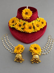 Akansha Floral Necklace Set-Yellow