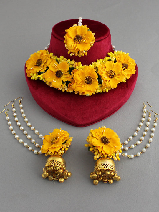 Akansha Floral Necklace Set-Yellow