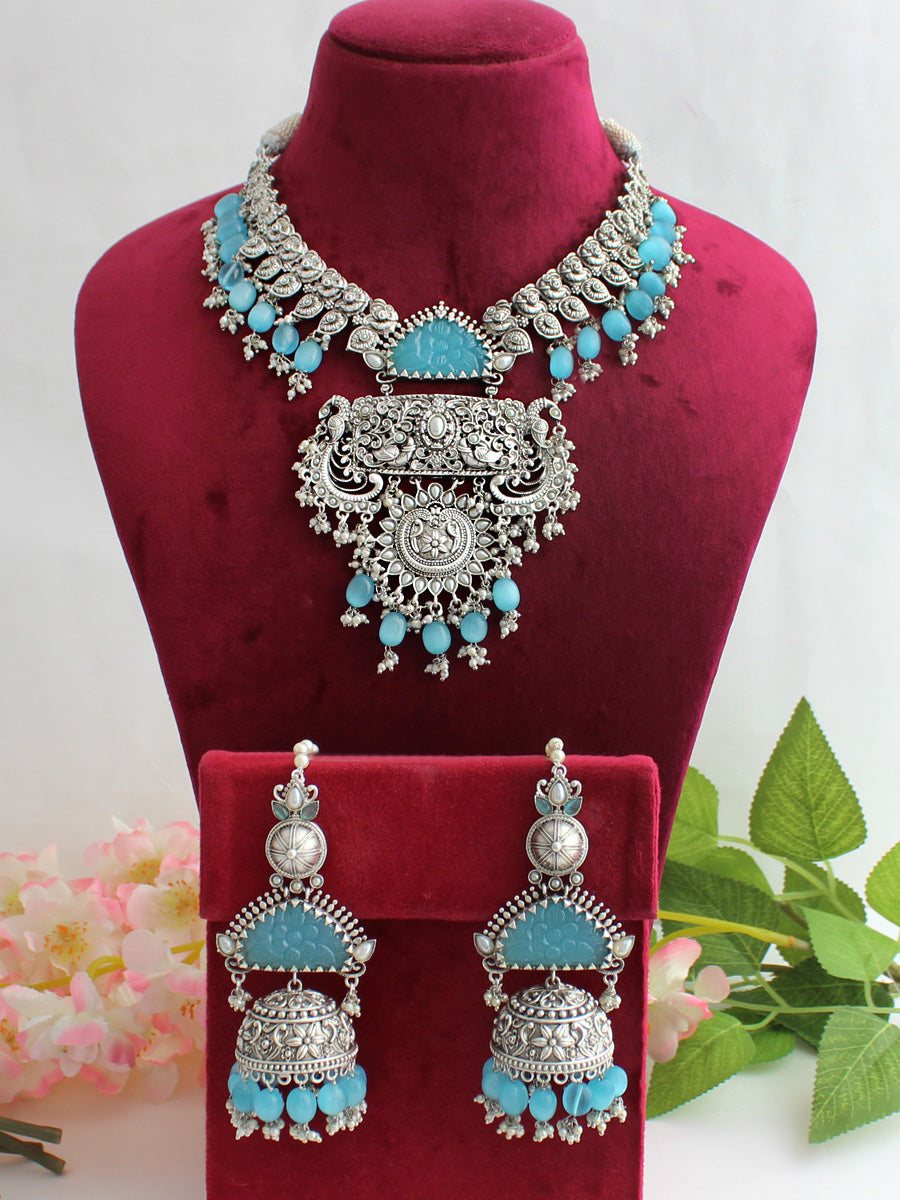 Takshavi Necklace Set-Aqua