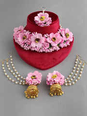 Akansha Floral Necklace Set-Pastel Pink