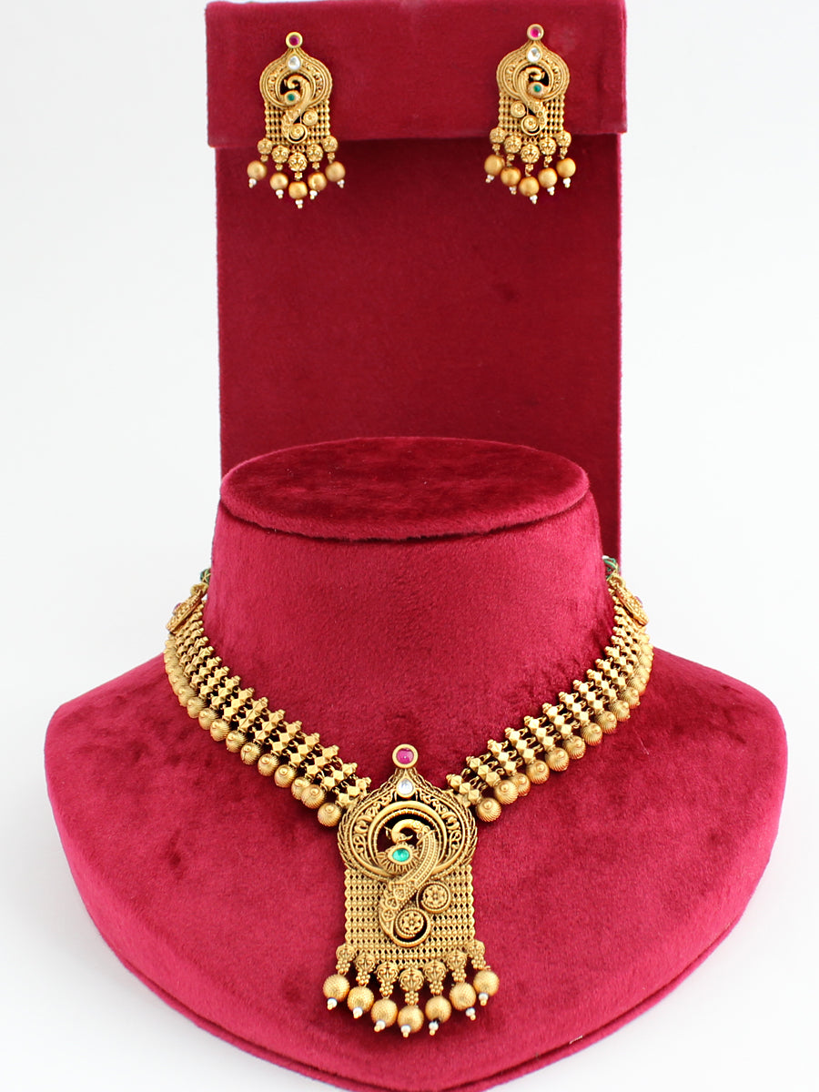 Bhagyashree Bib Necklace Set-Golden
