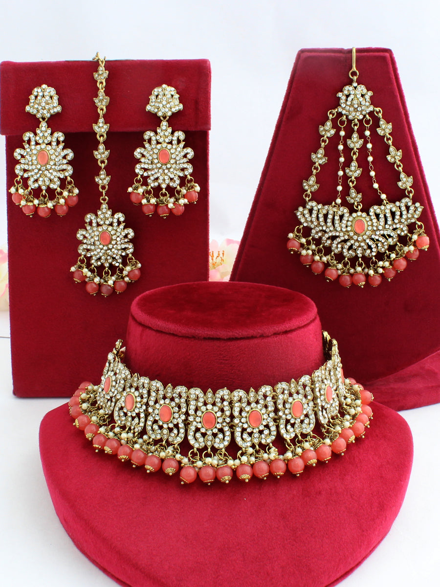 Nargis Necklace Set-Pink