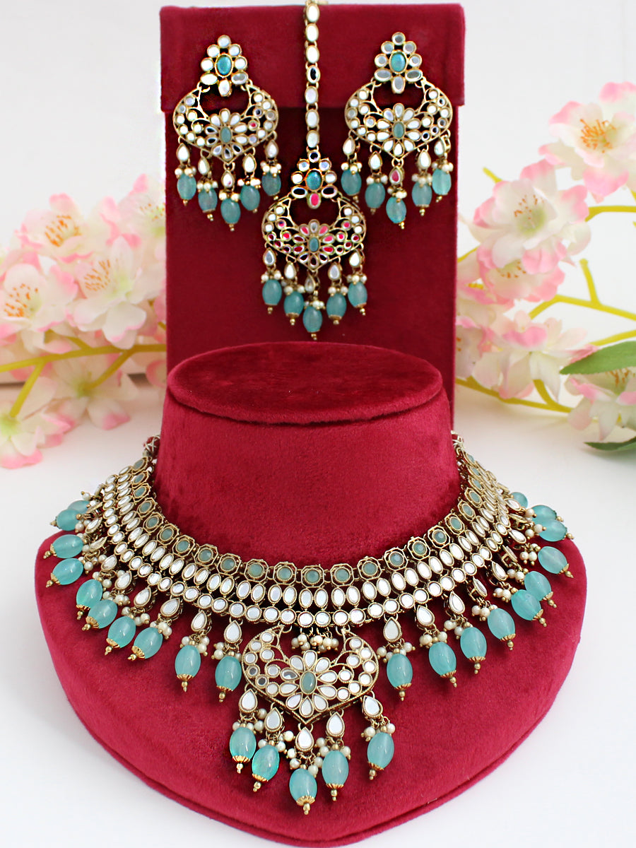 Rayma Mirror Necklace Set-Pastel Blue