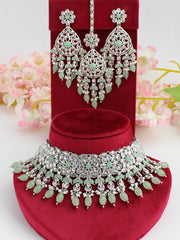 Sonali Necklace Set-Silver/Mint Green