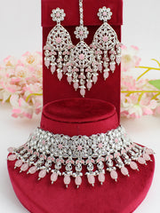Sonali Necklace Set-Silver-Pastel Pink