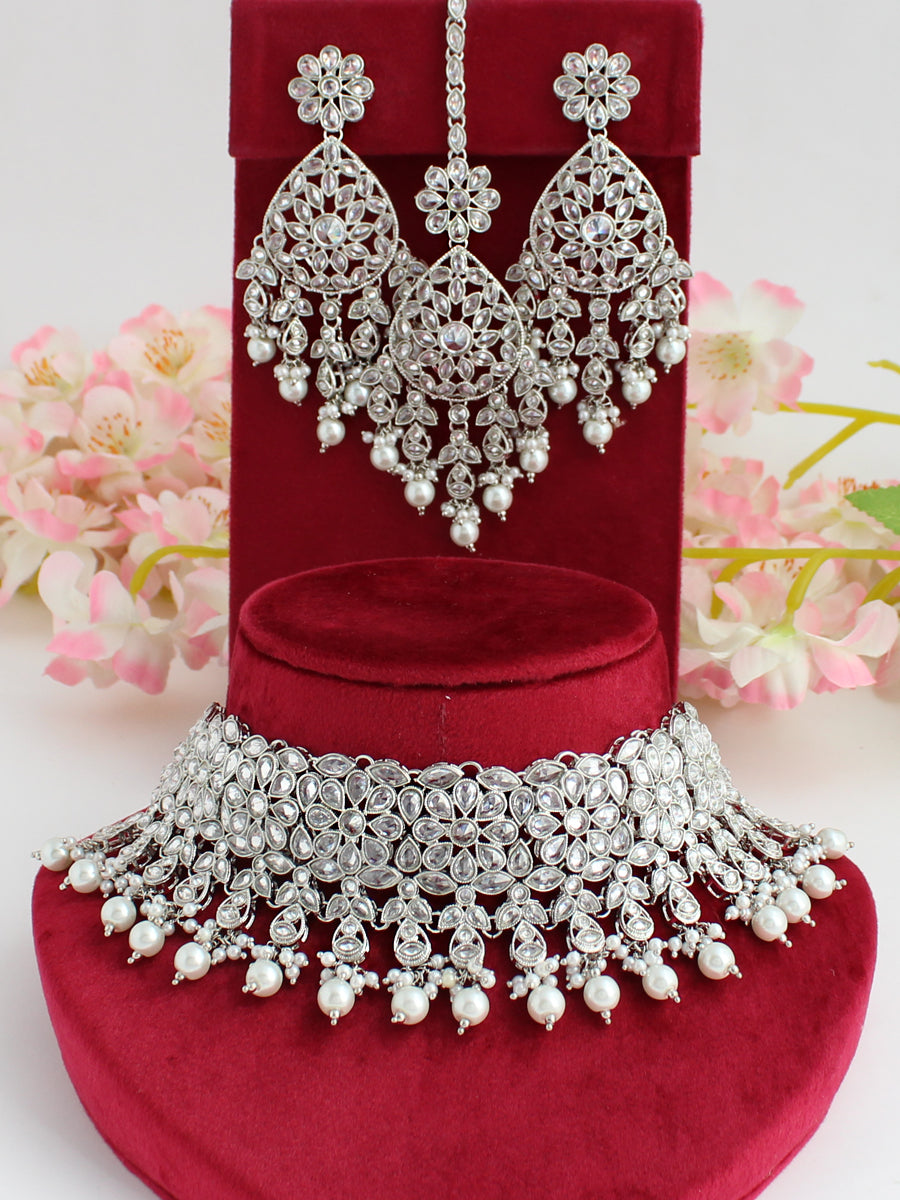 Sonali Necklace Set-Silver