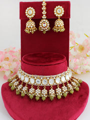 Madiha Kundan Choker Necklace Set-Mehndi Green
