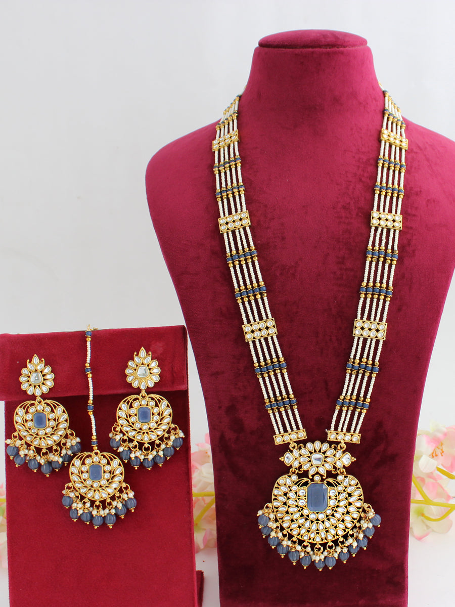 Madiha Long / Ranihaar Necklace Set-Blue