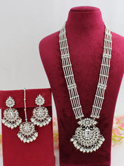 Madiha Long / Ranihaar Necklace Set-Silver