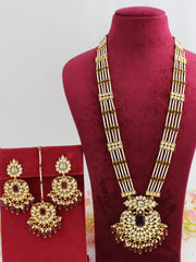 Madiha Long / Ranihaar Necklace Set-Maroon