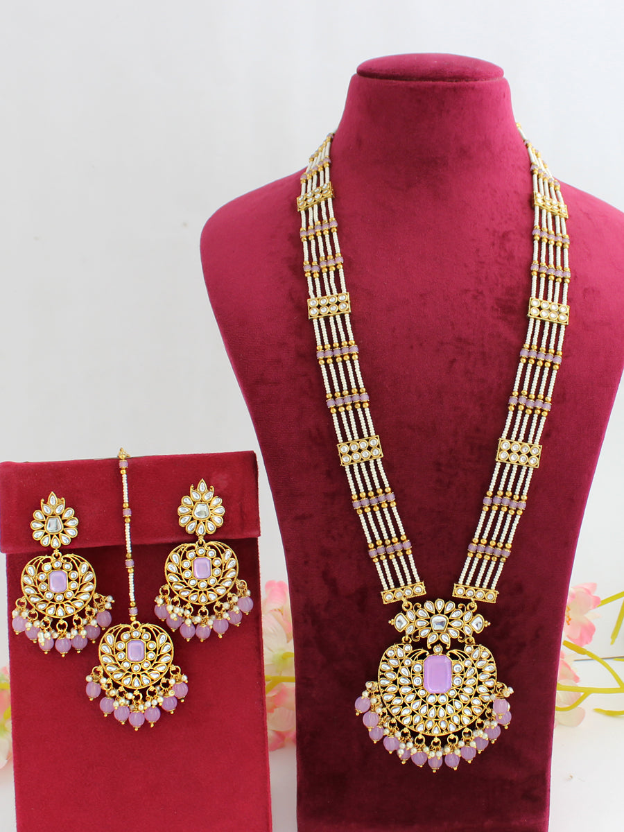 Madiha Long / Ranihaar Necklace Set-Lavender