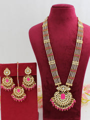 Madiha Long / Ranihaar Necklace Set-Hot Pink 