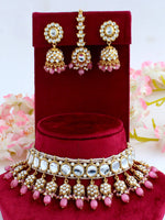 Madiha Kundan Choker Necklace Set-Pink