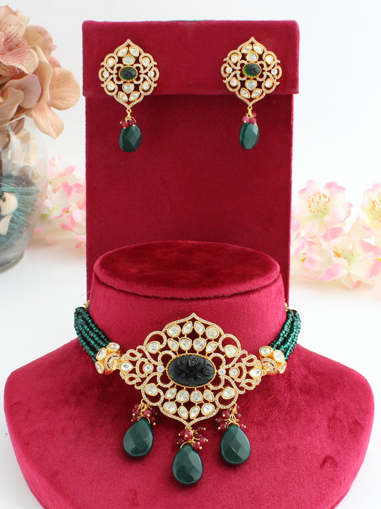 Tanvi choker Necklace Set-Green
