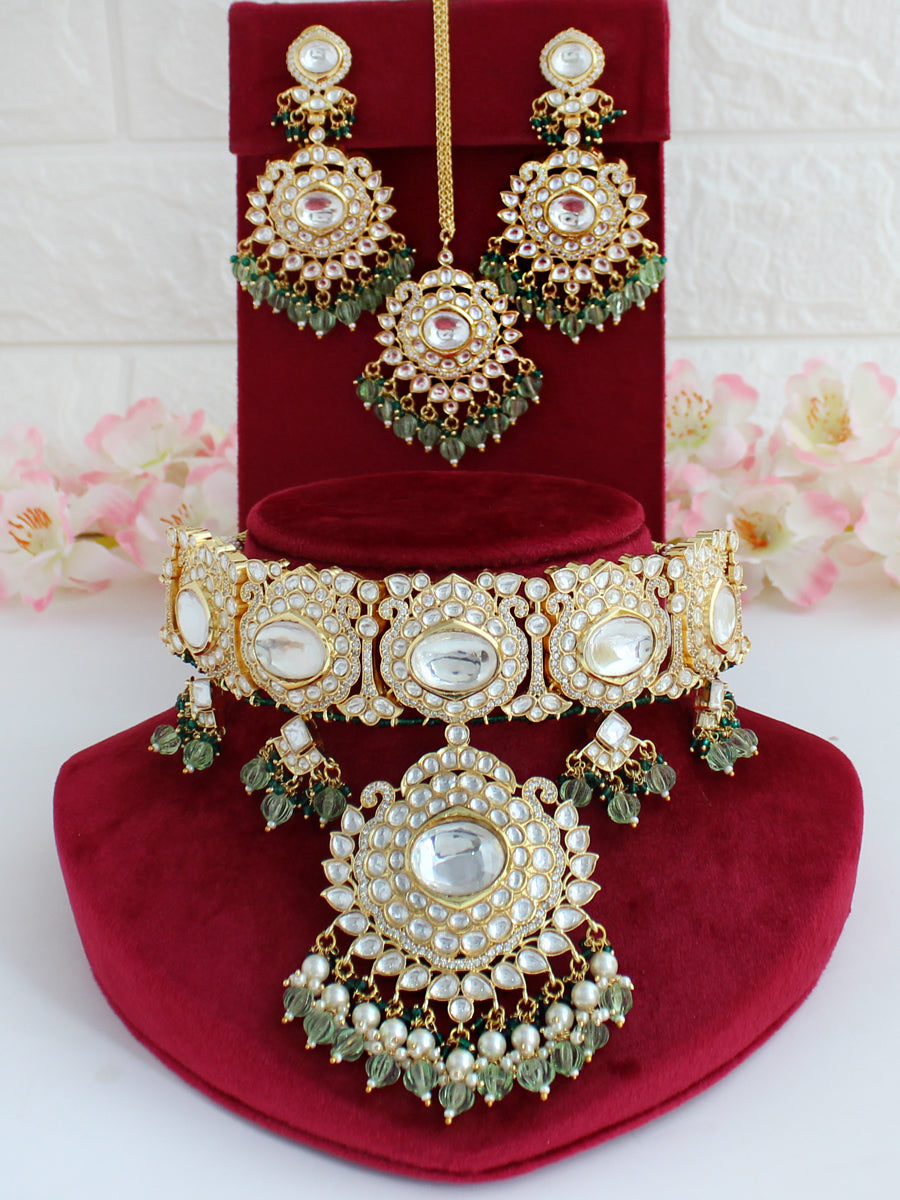 Padmavati Choker Necklace Set-Mint Green