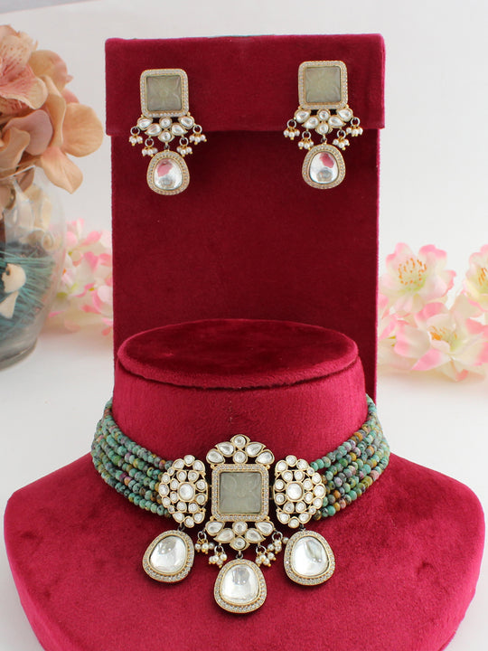 Charvi Choker Necklace Set-Mint Green