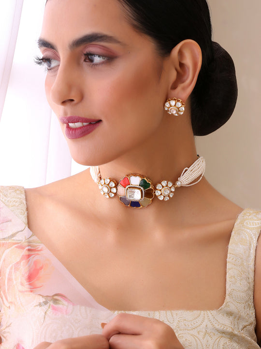 Patiala Choker Necklace Set-Multicolor