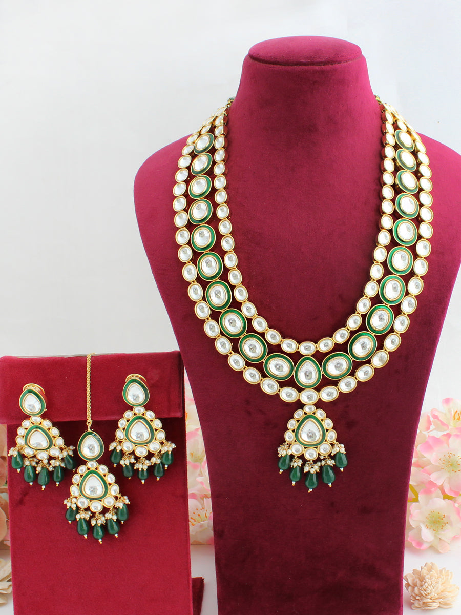Kamakshi Long Necklace Set-Green