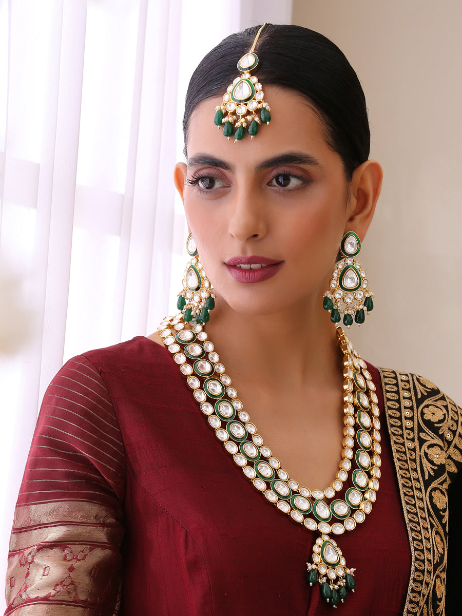 Kamakshi Long Necklace Set-Green